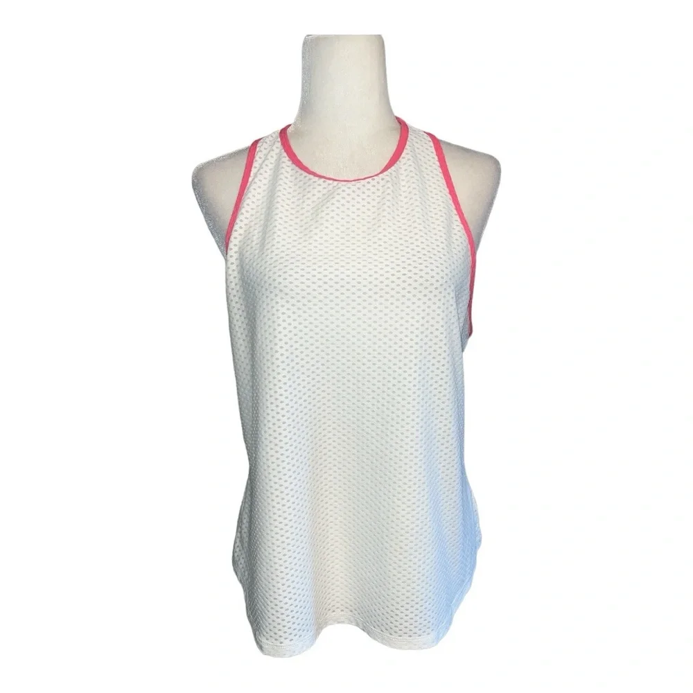 LIJA Women’s Control Tennis Tank Top White with Bubblegum Trim Sz L - Picture 1 of 6